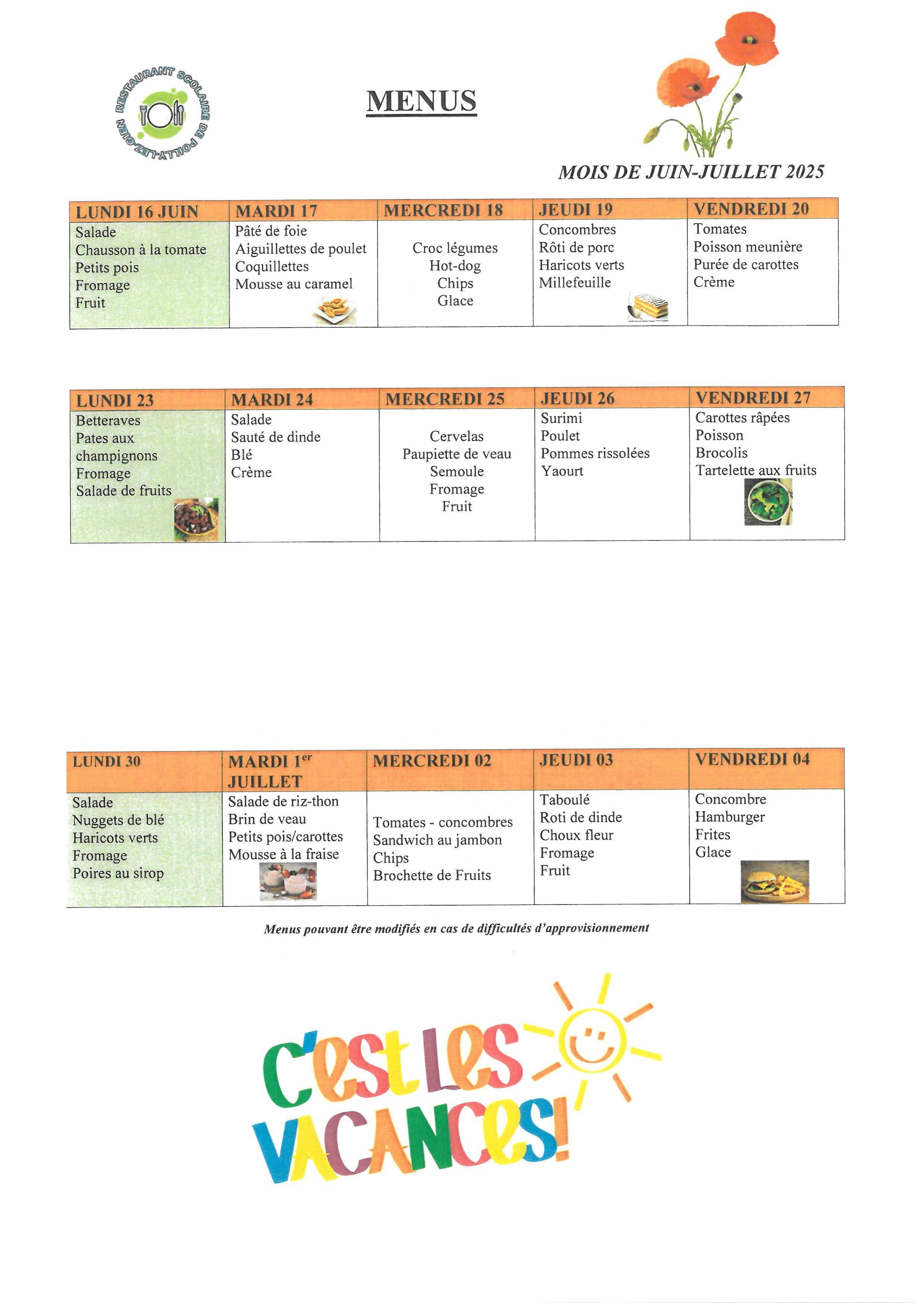Menu juin-juillet